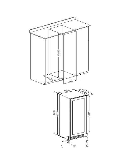 Cantinetta ventilata da incasso 105 bottiglie di vino DW170F2T colore nero
