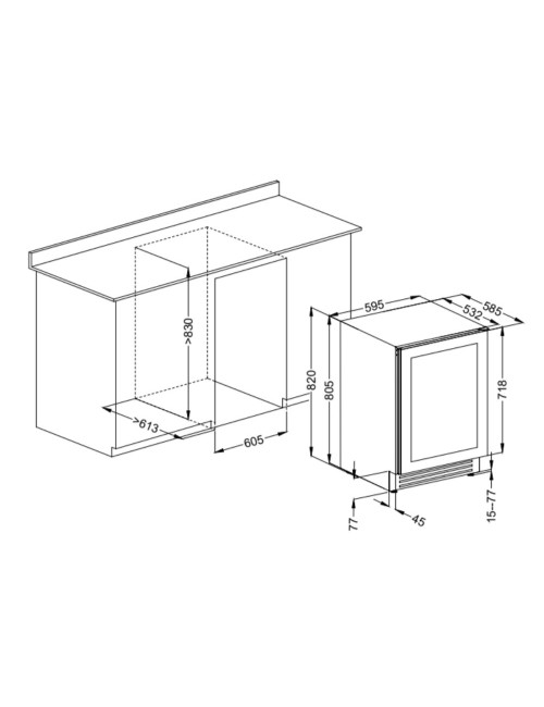 Cantinetta ventilata da incasso 52 bottiglie di vino DW51F1T colore nero
