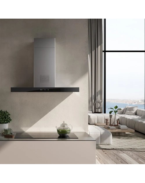 Cappa aspirante a parete Faber Air Hub Stilo Glass Comfort 90 cm classe A+ inox e vetro nero