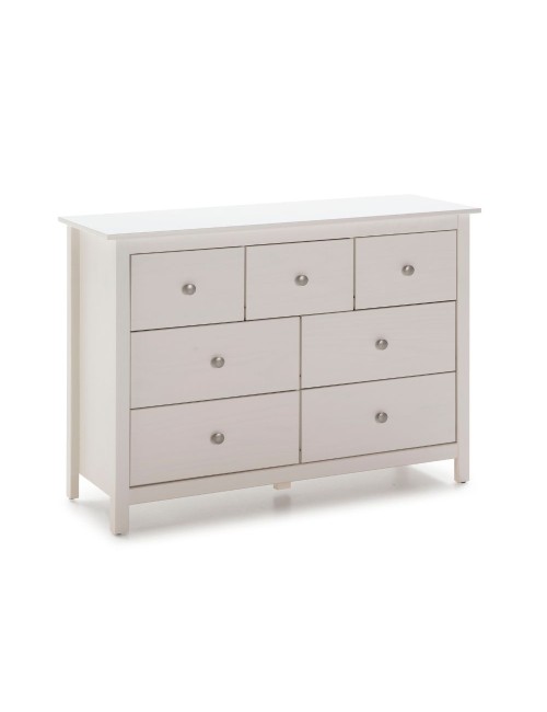 Cassettiera Berna con 4 cassettoni e 3 cassetti in legno massiccio bianco 110x40x80H