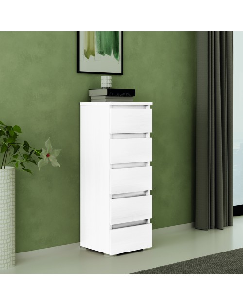 Cassettiera 5 cassetti 47x40x127h MONTATA colore bianco frassinato