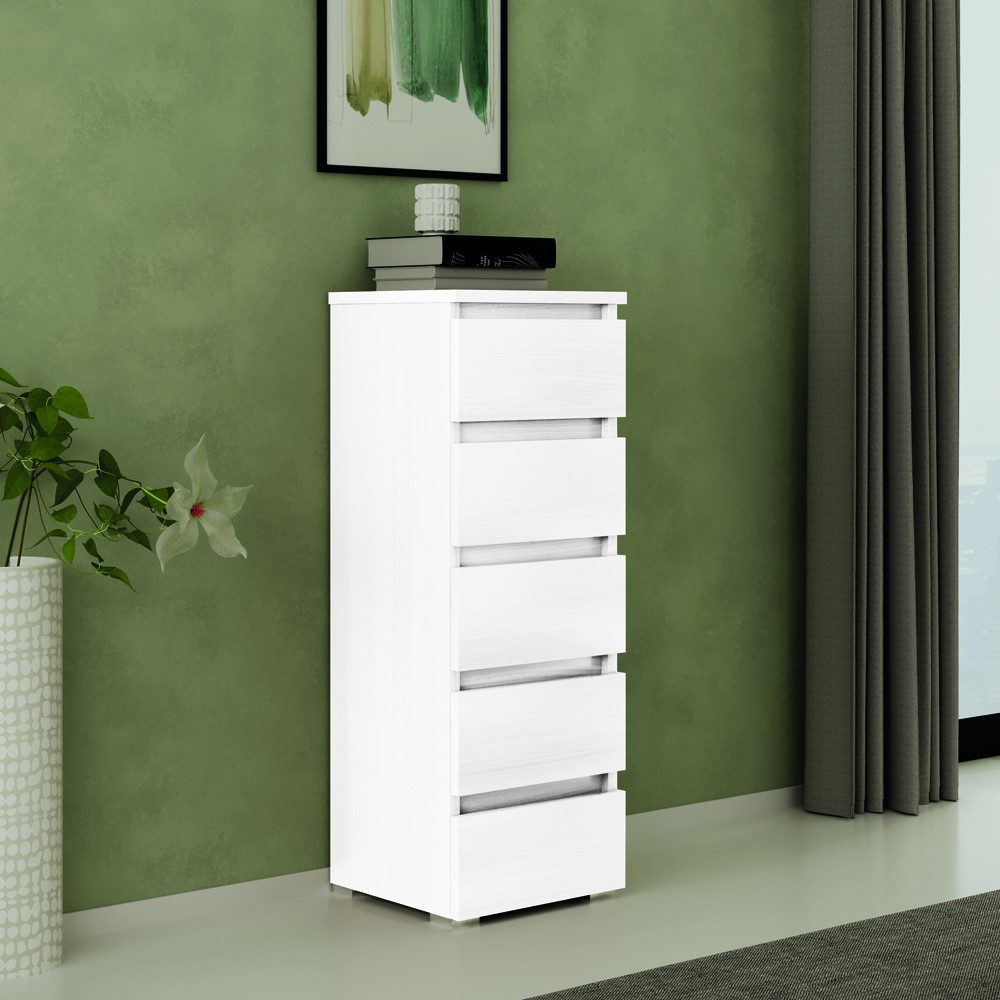 Cassettiera 5 cassetti 47x40x127h MONTATA colore bianco frassinato