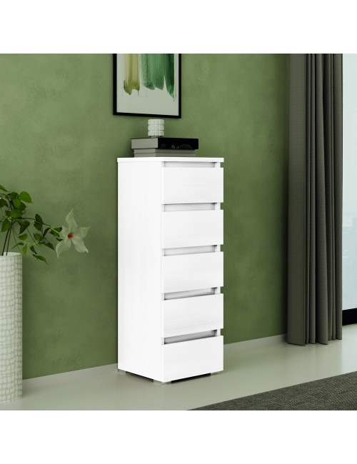 Cassettiera 5 Cassetti 47x40x127h MONTATA Colore Bianco Frassinato