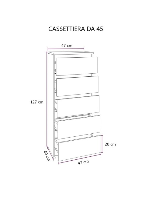 Cassettiera 5 Cassetti 47x40x127h MONTATA Colore Noce Antico Prezzo