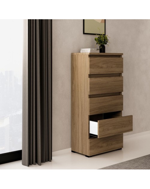 Cassettiera 5 cassetti 47x40x127h MONTATA colore noce naturale