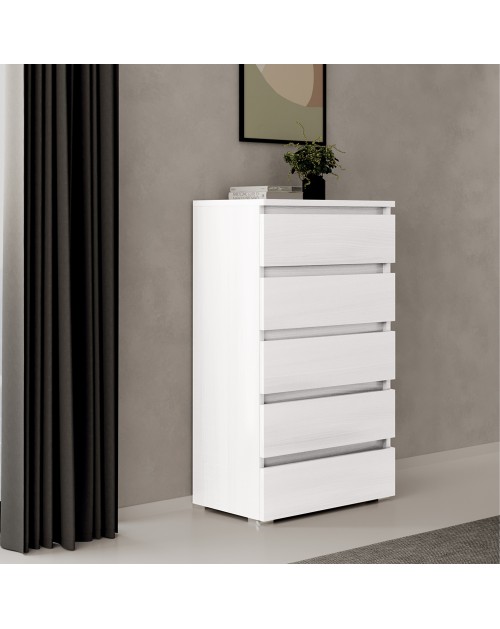 Cassettiera 5 cassetti 75x40x127 MONTATA colore bianco frassinato