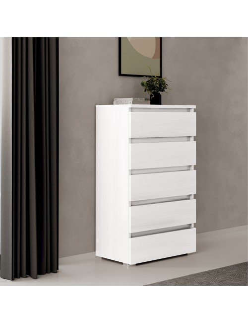 Cassettiera 5 Cassetti 75x40x127 MONTATA Colore Bianco Frassinato