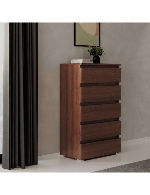 Cassettiera 5 cassetti 75x40x127 noce antico MONTATA