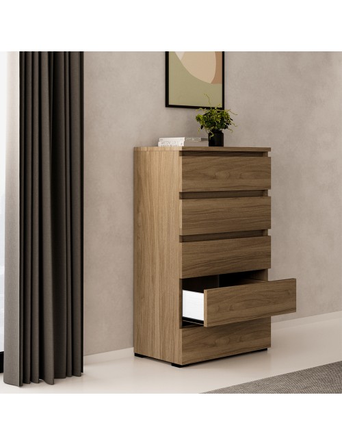 Cassettiera 5 cassetti 75x40x127 MONTATA colore noce naturale