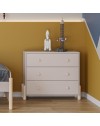 Cassettiera Enola in legno massiccio con 3 cassetti beige e gambe in pino naturale 90x40x80H