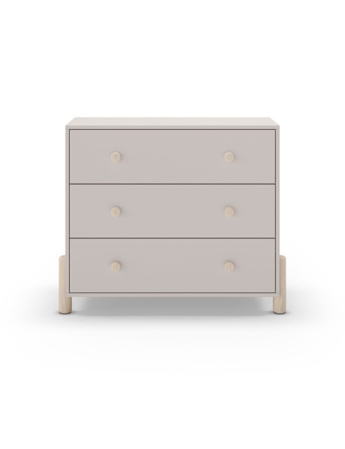 Cassettiera Enola in legno massiccio con 3 cassetti beige e gambe in pino naturale 90x40x80H