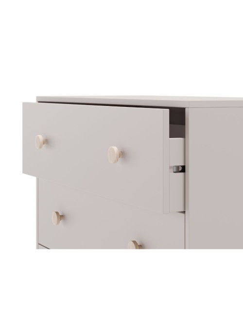 Cassettiera Enola in legno massiccio con 3 cassetti beige e gambe in pino naturale 90x40x80H