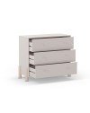 Cassettiera Enola in legno massiccio con 3 cassetti beige e gambe in pino naturale 90x40x80H