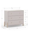Cassettiera Enola in legno massiccio con 3 cassetti beige e gambe in pino naturale 90x40x80H