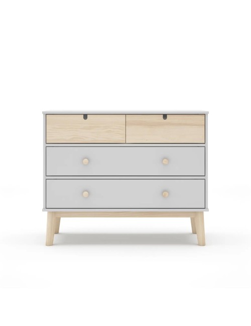 Cassettiera 4 cassetti bianco e pino Estefania 100x40x81H – Legno massiccio per ambienti accoglienti