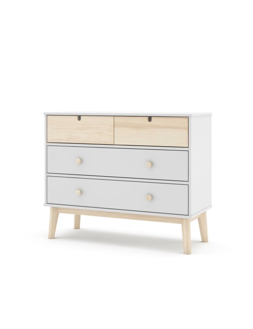 Cassettiera 4 cassetti bianco e pino Estefania 100x40x81H – Legno massiccio per ambienti accoglienti