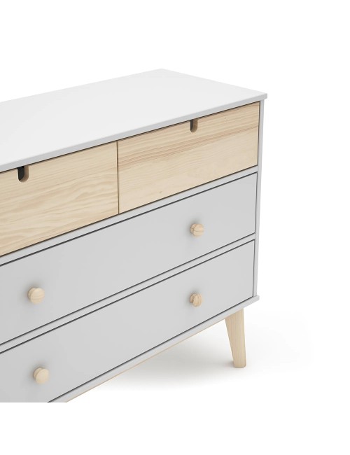 Cassettiera 4 cassetti bianco e pino Estefania 100x40x81H – Legno massiccio per ambienti accoglienti