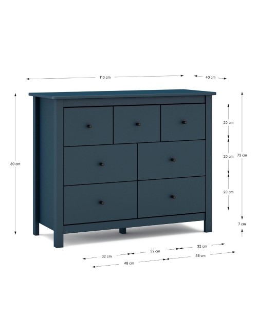 Cassettiera Misti in legno massiccio blu 110x40x820H – 7 Cassetti, Design e organizzazione