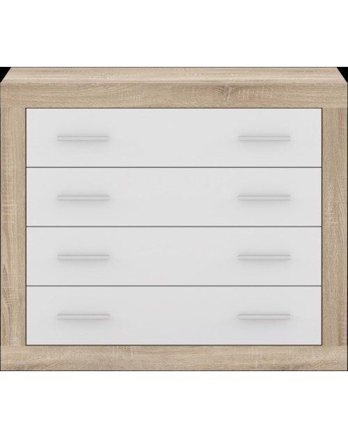 Cassettiera comò 4 cassetti rovere con frontali colore bianco Sara 98x40x82h