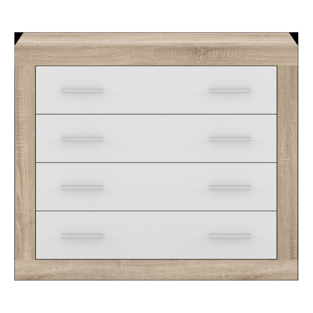 Cassettiera comò 4 cassetti rovere con frontali colore bianco Sara 98x40x82h