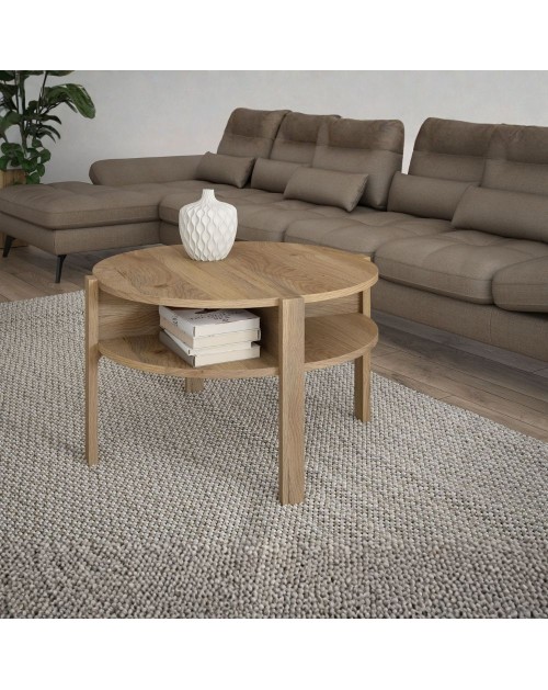 Tavolino da salotto Aura rotondo 74 cm con ripiano inferiore colore rovere medio