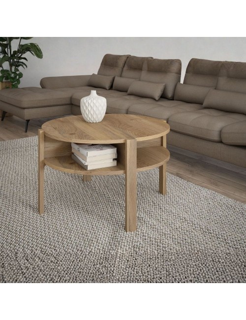 Tavolino da salotto Aura rotondo 74 cm con ripiano inferiore colore rovere medio