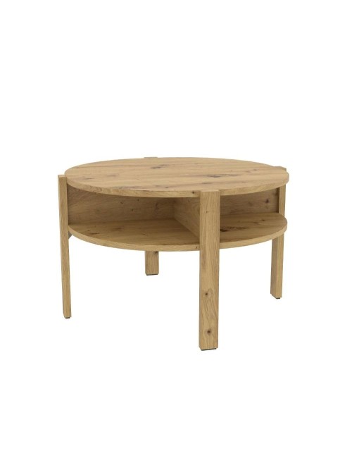 Tavolino da salotto Aura rotondo 74 cm con ripiano inferiore colore rovere