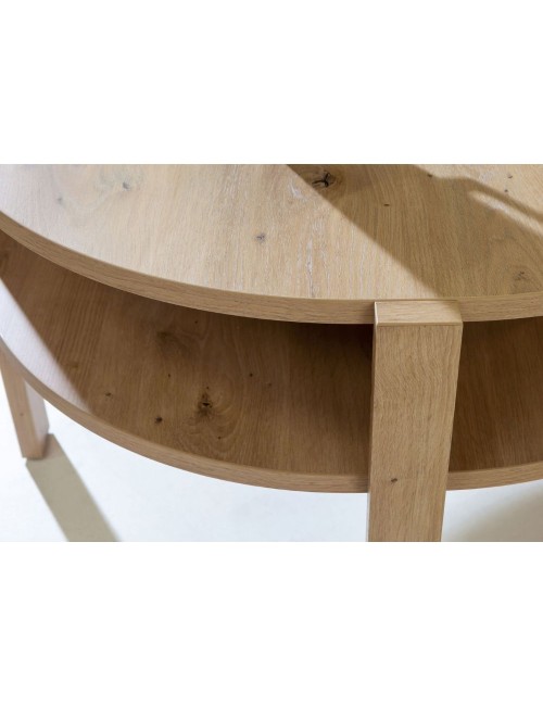 Tavolino da salotto Aura rotondo 74 cm con ripiano inferiore colore rovere