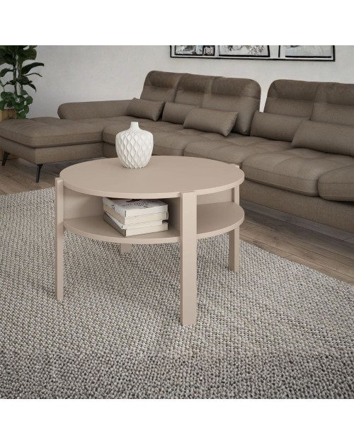 Tavolino da salotto Aura rotondo 74 cm con ripiano inferiore colore cashmere