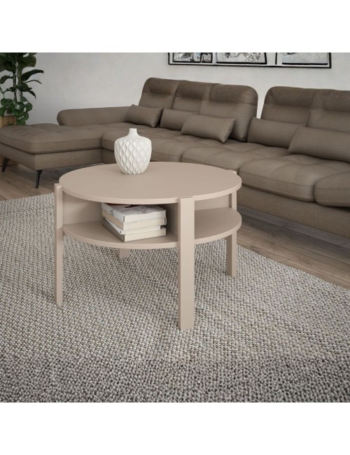 Tavolino da salotto Aura rotondo 74 cm con ripiano inferiore colore cashmere