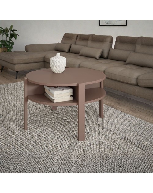Tavolino da salotto Aura rotondo 74 cm con ripiano inferiore colore terracotta