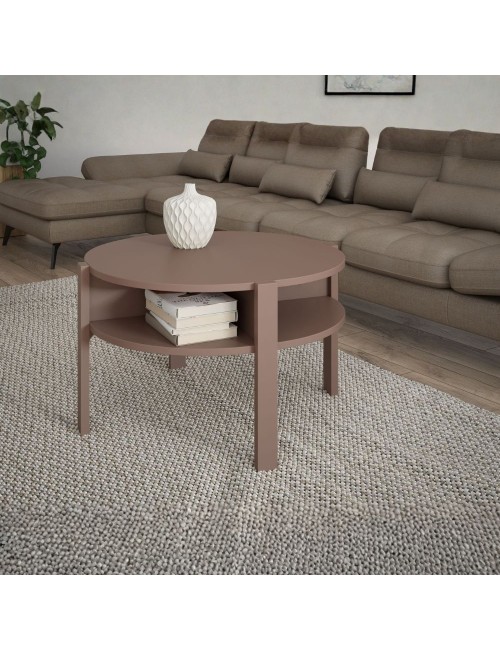 Tavolino da salotto Aura rotondo 74 cm con ripiano inferiore colore terracotta