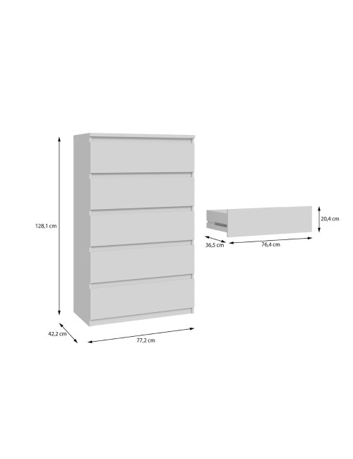 Cassettiera Morgan 5 cassetti bianco opaco – 77.2x42.2x128H