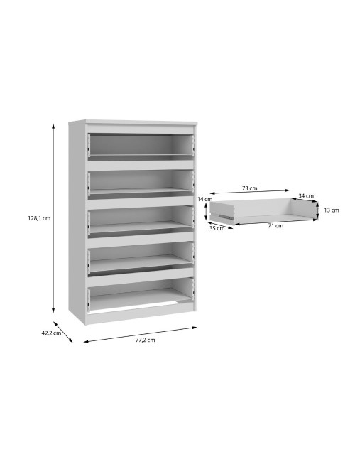 Cassettiera Morgan 5 cassetti bianco opaco – 77.2x42.2x128H