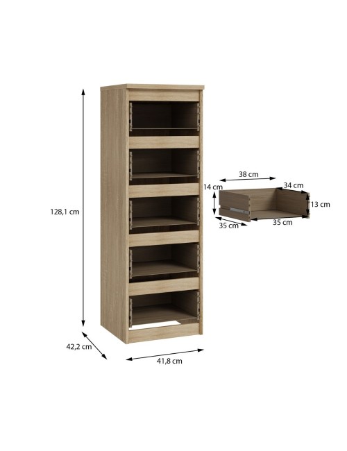 Cassettiera Morgan 5 cassetti rovere – 42x42.2x128H