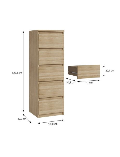 Cassettiera Morgan 5 cassetti rovere – 42x42.2x128H