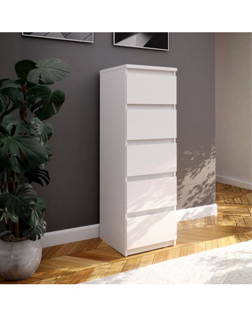 Cassettiera Morgan 5 cassetti bianco opaco – 42x42.2x128H