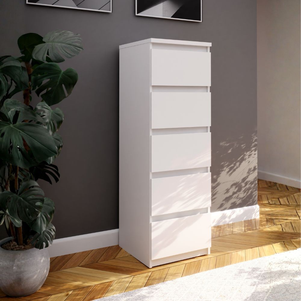 Cassettiera Morgan 5 cassetti bianco opaco – 42x42.2x128H