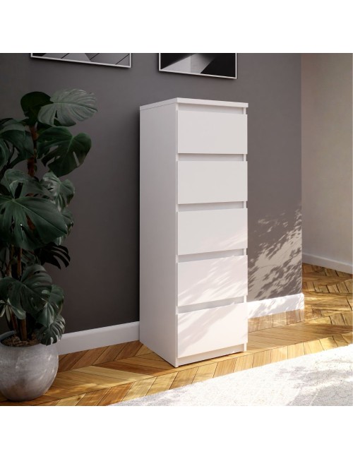Cassettiera Morgan 5 cassetti bianco opaco – 42x42.2x128H