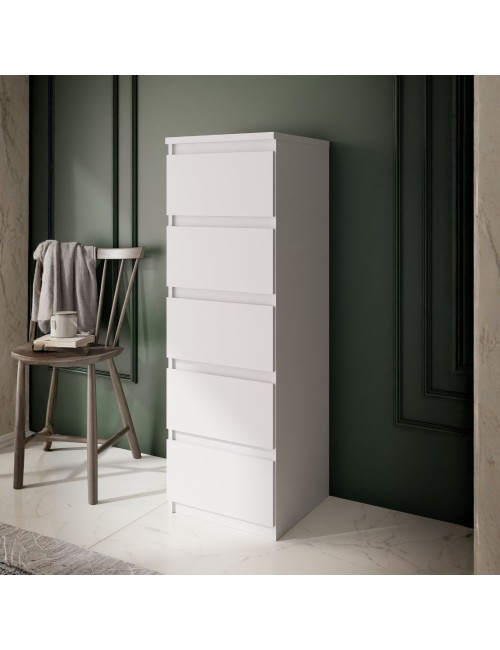 Cassettiera Morgan 5 cassetti bianco opaco – 42x42.2x128H