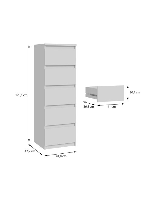 Cassettiera Morgan 5 cassetti bianco opaco – 42x42.2x128H