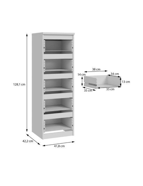 Cassettiera Morgan 5 cassetti bianco opaco – 42x42.2x128H