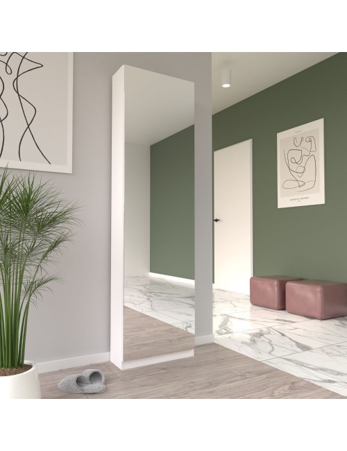 Scarpiera Nyx bianca con anta a specchio reversibile 50x20x180H
