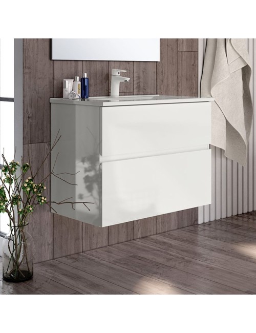Mobile bagno sospeso bianco laccato Londres 2 cassetti 70x45x59H