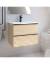 Mobile bagno sospeso rovere chiaro effetto cannettato Senda con 2 cassettoni 80x45.5x48H
