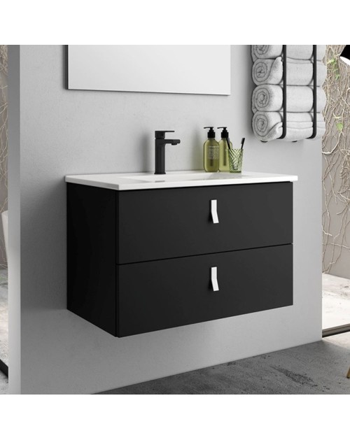 Mobile bagno sospeso colore nero 2 cassetti Invicta 60x45x48H