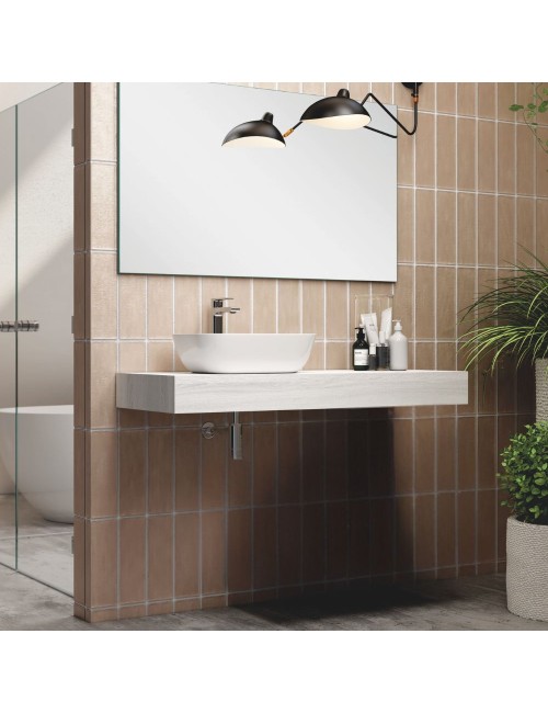 Mensola bagno rovere grigio ghiaccio per lavabo d’appoggio Ely 120x45: eleganza e funzionalità per il tuo bagno