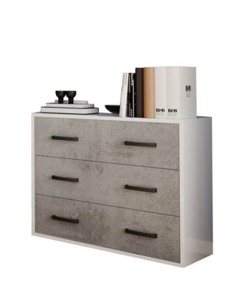 Comò 3 cassetti colore cemento 91x45x81H