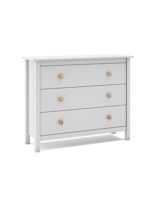 Comò Max 3 cassetti in legno massiccio bianco 100x40x80H