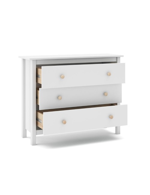 Comò Max 3 cassetti in legno massiccio bianco 100x40x80H